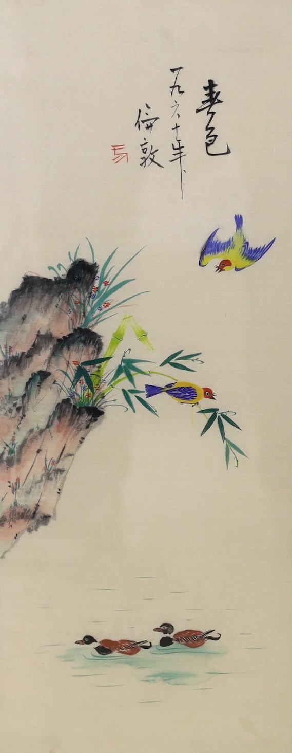 A pair of framed Chinese or Japanese watercolours on silk